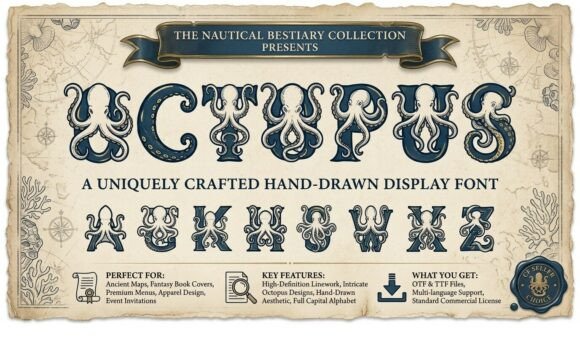 Octopus Nautical Font for Vintage Craft Designs