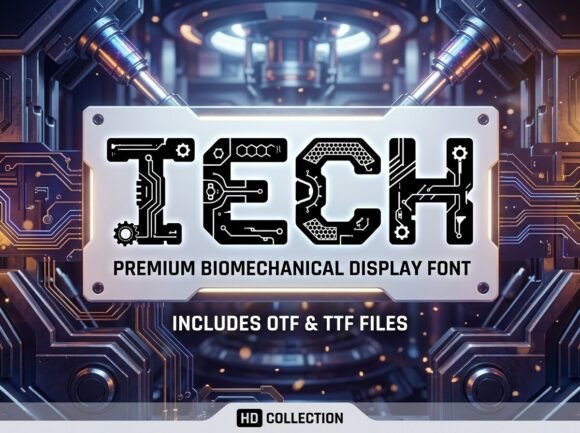 Tech Font for Bold Biomechanical Craft Designs